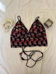 Double Side Wear Motif Print Bralette+short Kurti