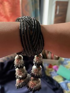 Beaded Oxide Bracelet And Silver Banana Clip Combo