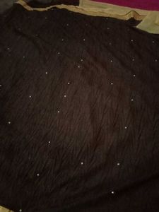 Black Dupatta with Gold Border Saree