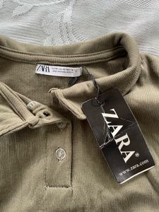 Olive Green Ruched Polo Top
