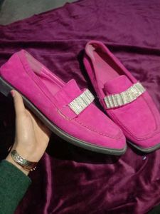 Pink Embellished Loafers