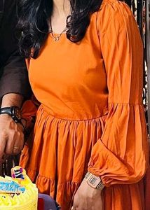 Orange Frill Summer Dress
