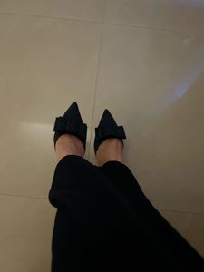 Black Rhinestone Bow Pointed Mules