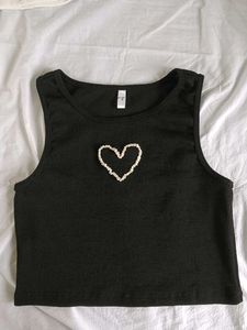 Tank Top :Heart Embroidered