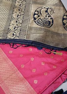 Premium Banarasi Pink &amp; Navy Saree