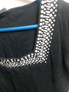 Black Top with Embellished Neckline