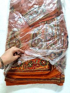 Orange Embroidered Paisley Saree