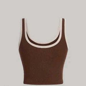 Brown Ribbed Tank Top with Buttons