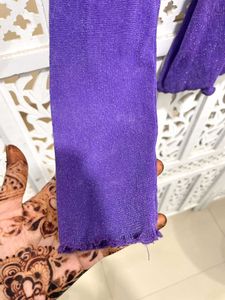 Purple Ruffle Trim Long Sleeves Top A