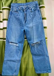 Ripped Knee Wide Leg Jeans
