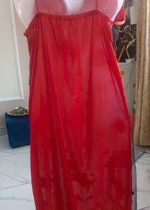 Red Floral slip night dress with satin rob