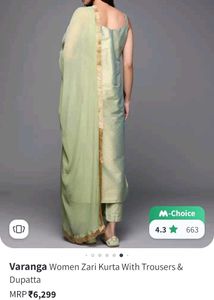 Varanga Green Zari Kurta With Trousers And Dupatta