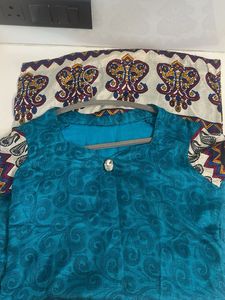 Blue Printed Silk Kurti Small