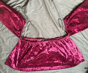 Burgundy Velvet Off-Shoulder Crop Top