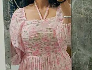 Pink Floral Chiffon Mini Dress