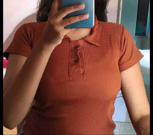 Ribbed Crop Polo Shirt - Retro Style