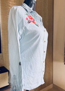 Embroidered Shirt Light Blue Thick Cotton