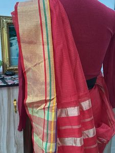 Elegant Red Saree with Golden Border