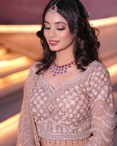 Elegant Nude Embroidered Lehenga