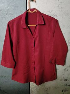 Burgundy 3/4 Sleeve Formal Shirt