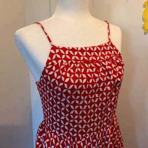 LOFT Red White Printed Dress (Size 2)