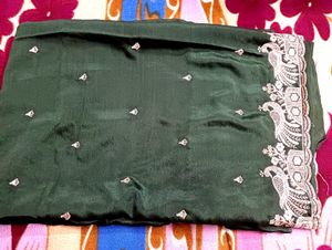 Dark Green Embroidered Saree