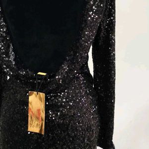 H&amp;M Black Sequined Deep Backles Party Dress