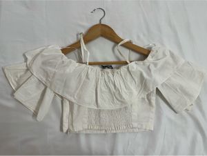ZARA White Ruffle Off Shoulder Top
