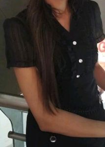 Black Front Button Formal Dress With Belt