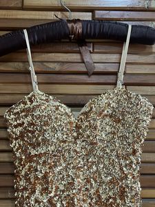 Gold Sequin Padded Mini Dress