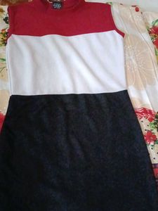 Long Nee Cut Bodycon Multi Colour Dress