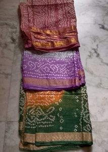 Brand New fastive bandhani cotton silk saree set