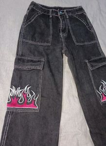 Flame Detail Cargo Jeans