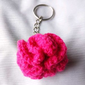 Pink Crochet Flower Keychain
