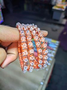 Premium Gold-Plated Stone Bangles (Set of 6)
