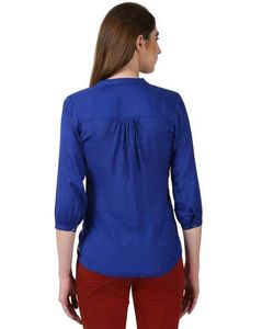 Park Avenue Women Blue Solid Shirt Style Top