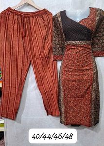 Ajrakh Cotton Kurti And Pant Set