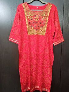 Red Embroidered Kurta