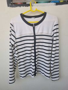 Striped Zip-Up Knit Top