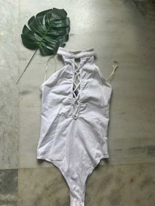 White Lace-Up Bodysuit