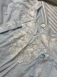 Sky Blue Chikenkari Kurta Short Length