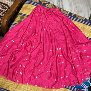 pink silk skirt with foil print