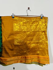 Green Saree With Golden Work For Woman Girls