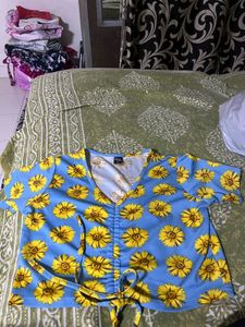Sunflower Print Tie-Front Top