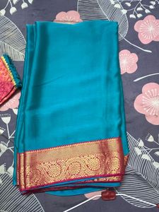 Teal &amp; Gold Saree with Blouse
