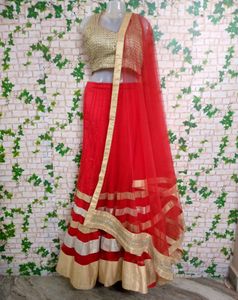 Beautiful Rose Red Multi Colour Lehnga Choli With
