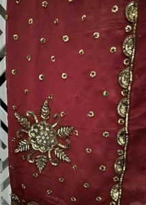 Maroon &amp; Gold Embellished Saree