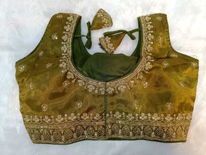 Elegant Olive Green Saree Blouse