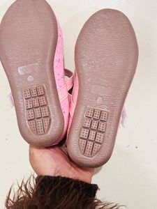 Girls Pink Glitter Bow Flats