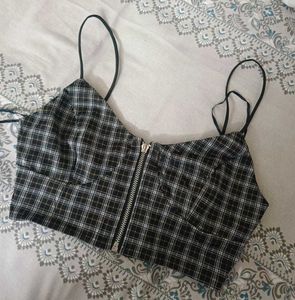 Plaid Zip-Up Crop Top